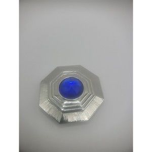 Vintage Lady Remington Silver Tone Brooch Blue Faceted Stone Womens Jewelry